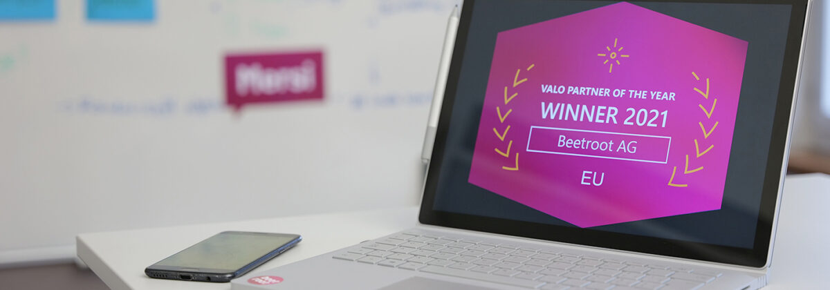 Bild von einem Laptop, der zeigt, dass Beetroot "Valo Partner of the Year" wurde